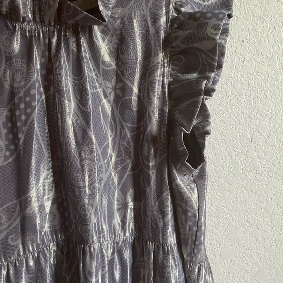 Marie Oliver Metallic Printed Tent Babydoll Tiered Ruffle Sleeves Retro Dress XS - Picture 7 of 15
